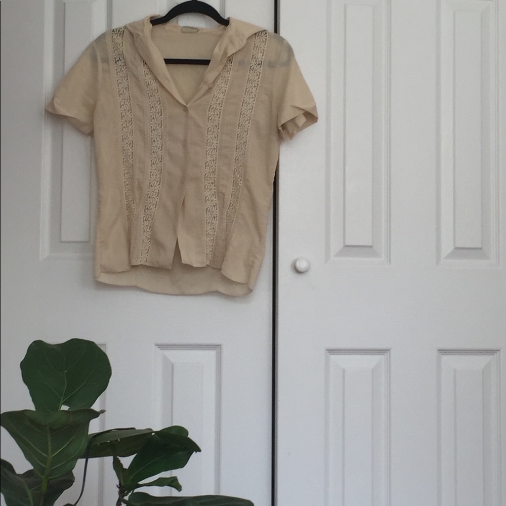 Vintage light pink/tan lace button-down blouse